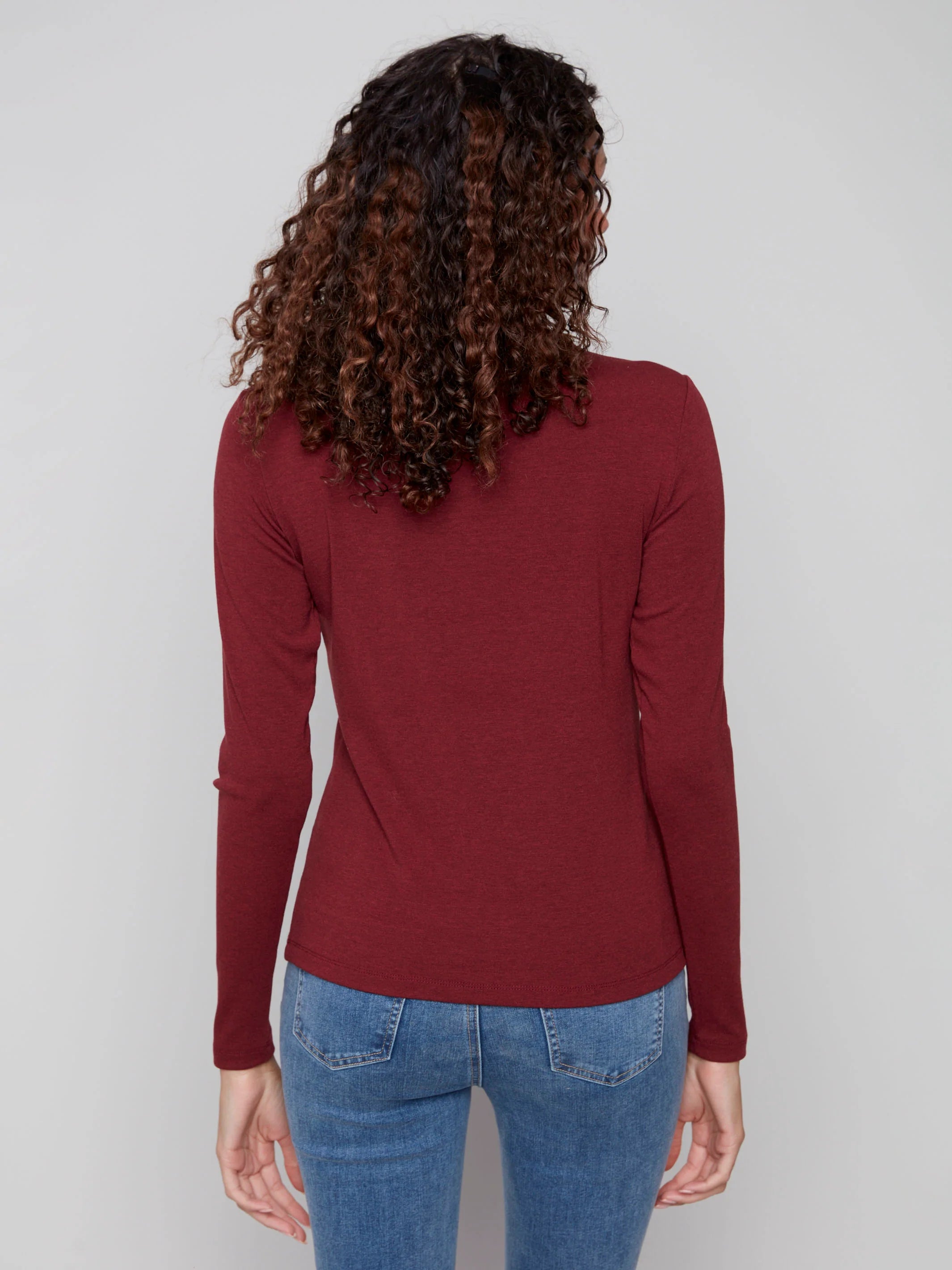 Long Sleeve Mock Neck Top - Cabernet