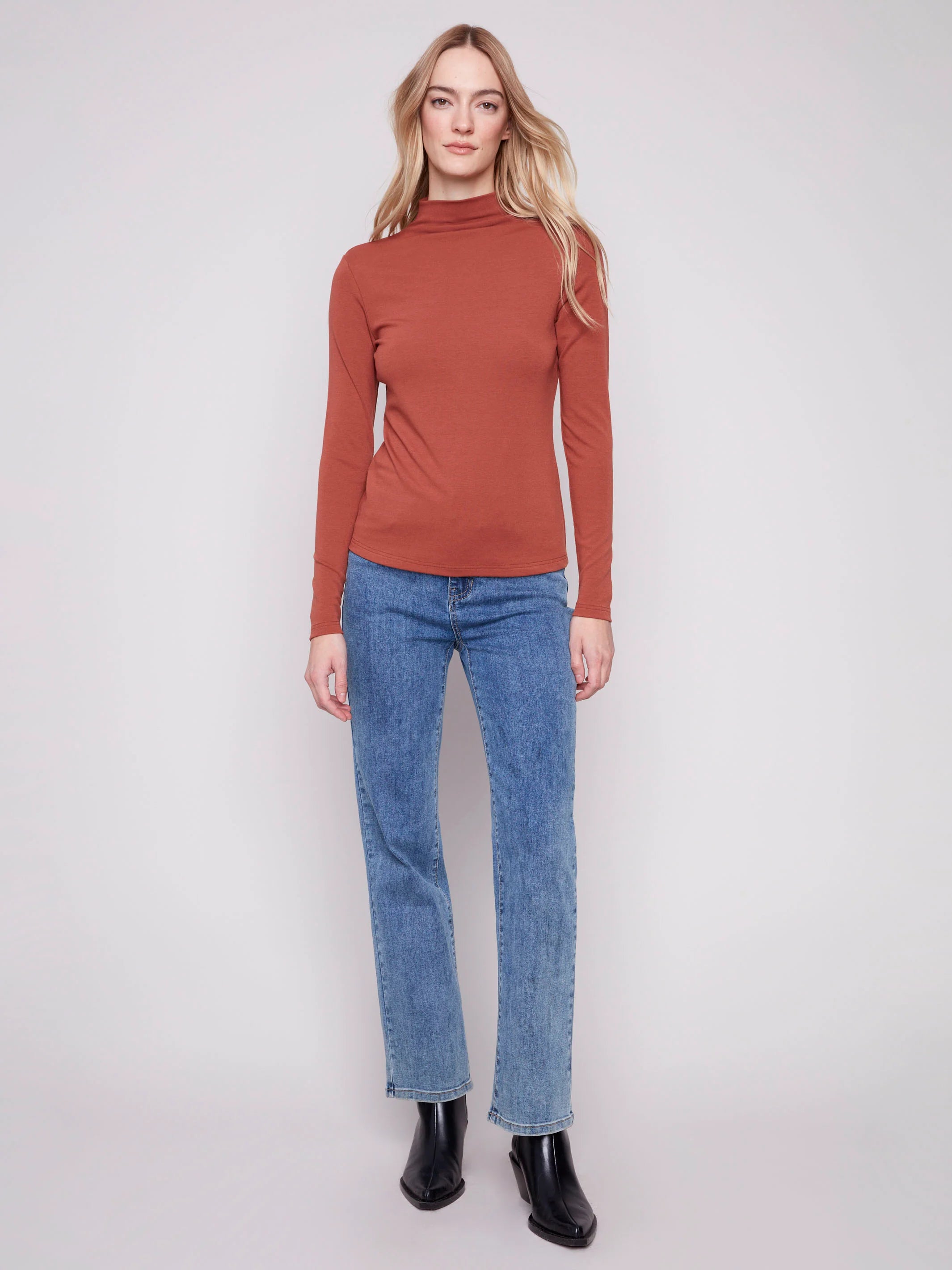 Long Sleeve Mock Neck Top - Sepia