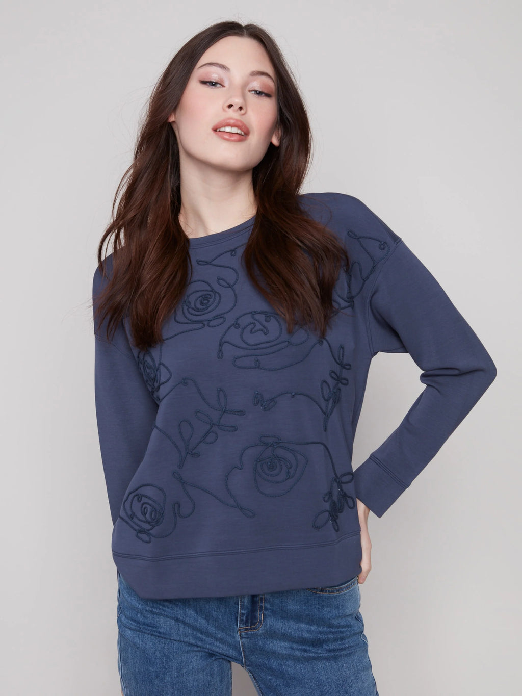 Scuba Knit Top with Soutache Detail - Moonlight