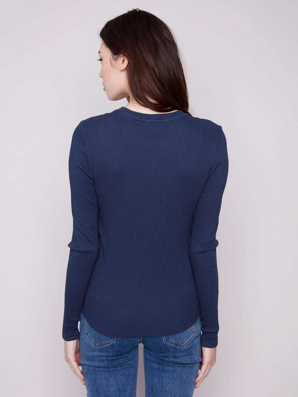 Textured Knit Top With Front Knot Detail - Moonlight