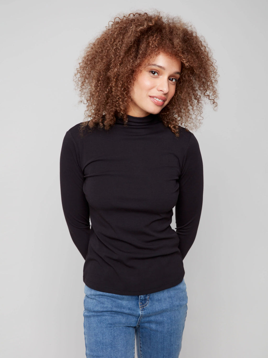 Long Sleeve Mock Neck Top - Black
