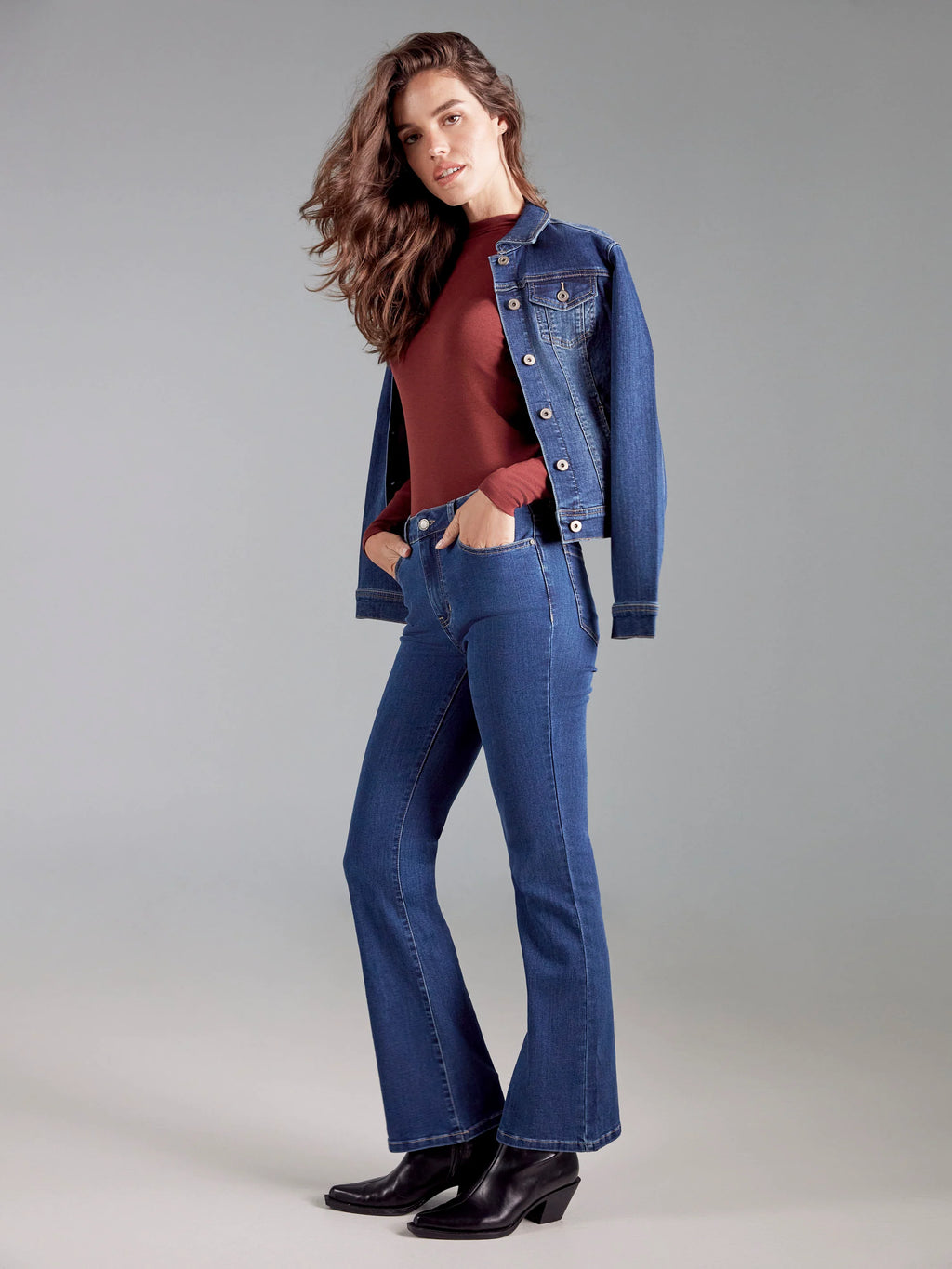 Long Sleeve Mock Neck Top - Cabernet