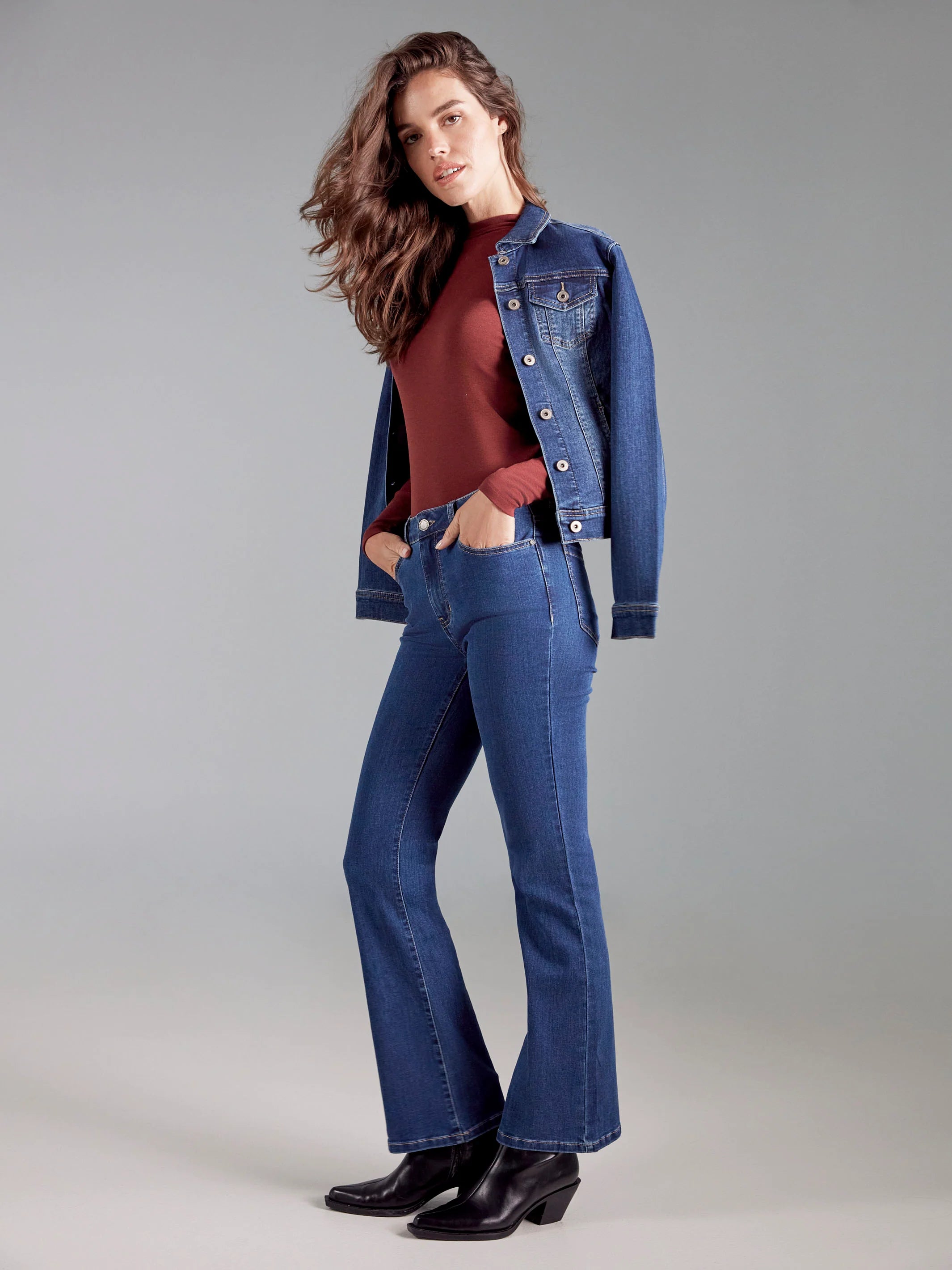 Long Sleeve Mock Neck Top - Cabernet