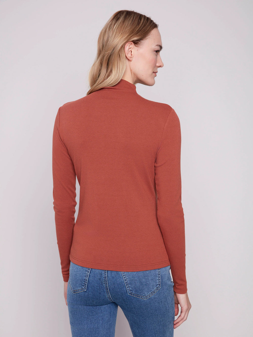 Long Sleeve Mock Neck Top - Sepia