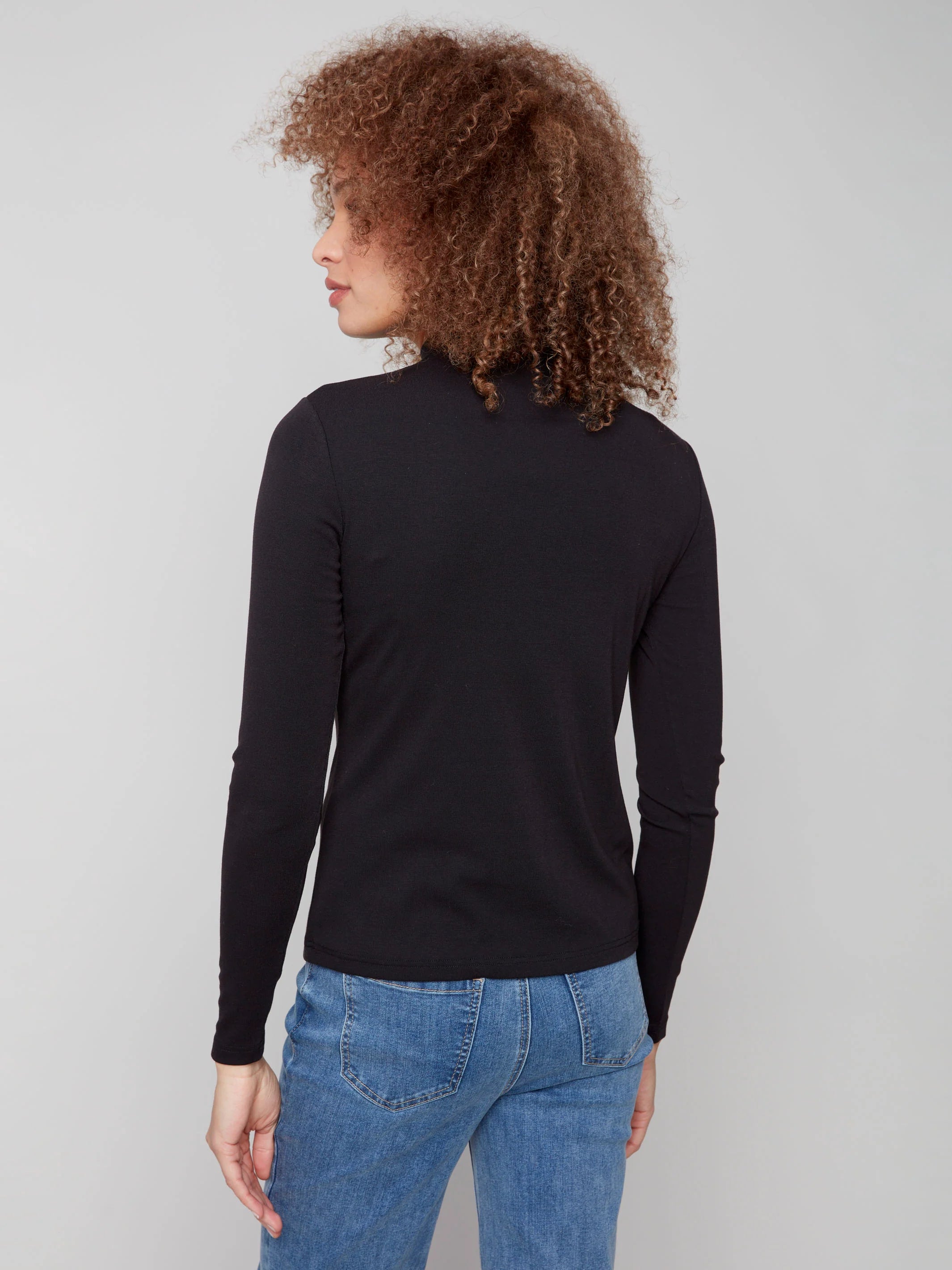 Long Sleeve Mock Neck Top - Black