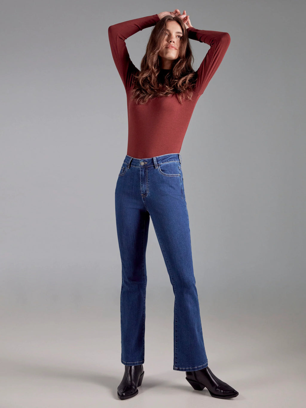 Long Sleeve Mock Neck Top - Cabernet