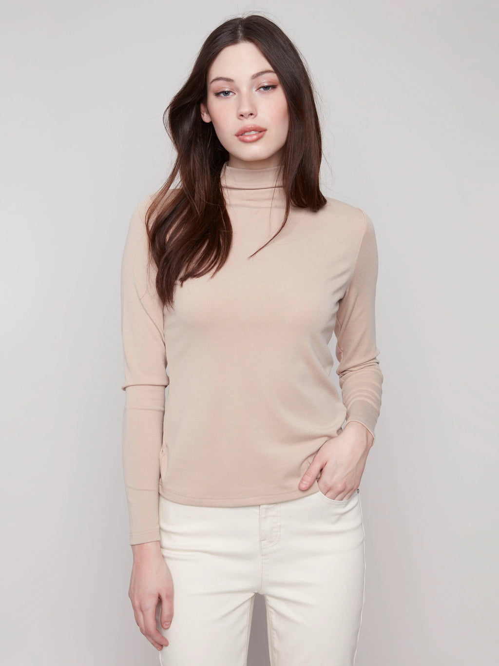 Long Sleeve Mock Neck Top - Sesame