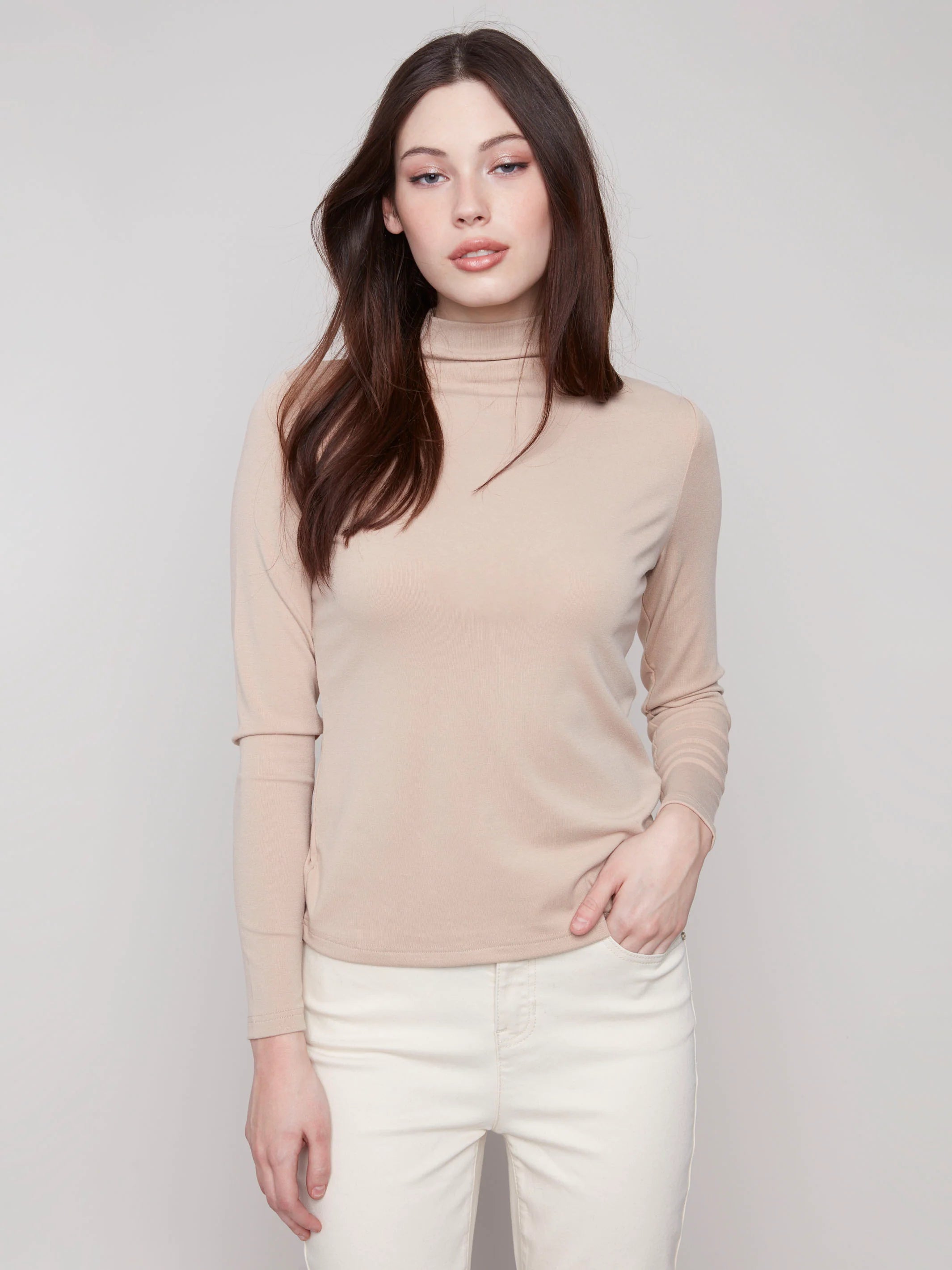Long Sleeve Mock Neck Top - Sesame