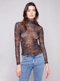Printed Mock Neck Mesh Top - Spruce