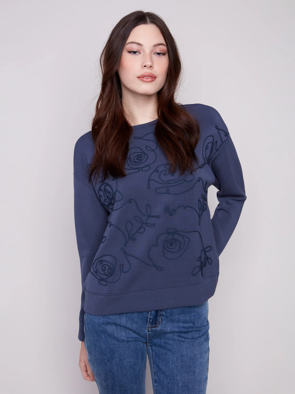 Scuba Knit Top with Soutache Detail - Moonlight