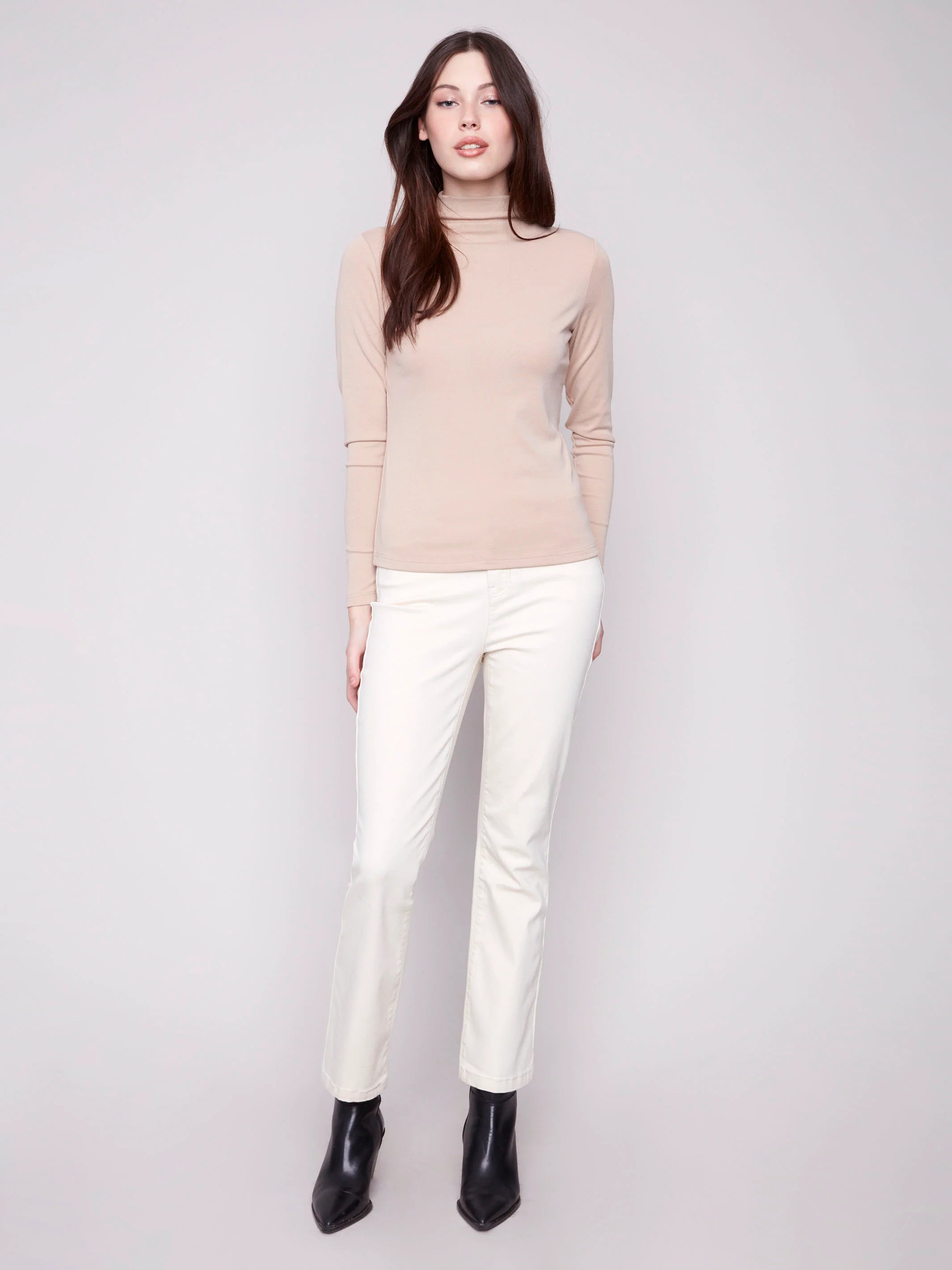 Long Sleeve Mock Neck Top - Sesame