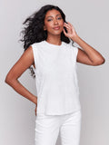Floral Embroidered Sleeveless Cotton Top - White