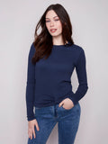Textured Knit Top With Front Knot Detail - Moonlight
