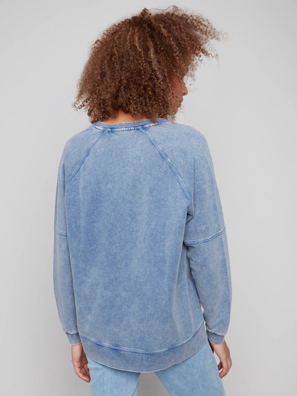 Cold Dye French Terry V-Neck Top - Denim