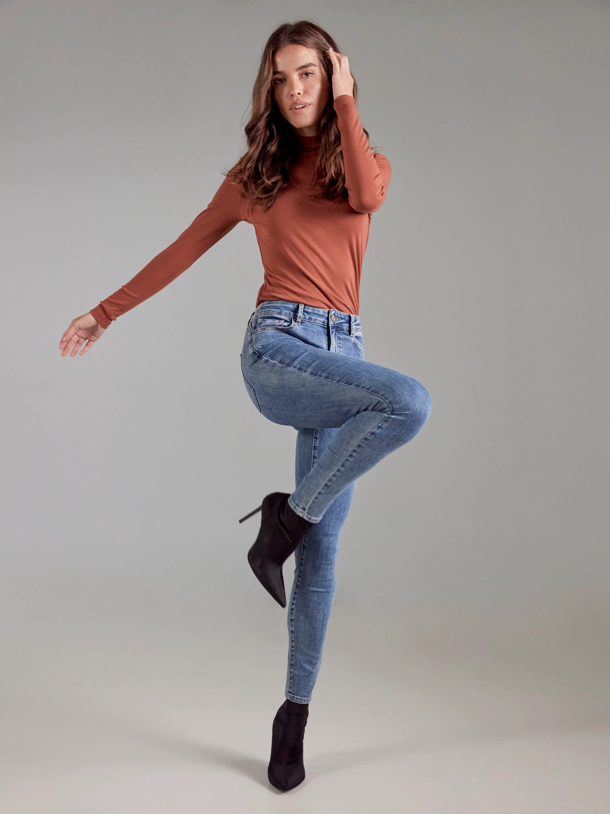 Long Sleeve Mock Neck Top - Sepia